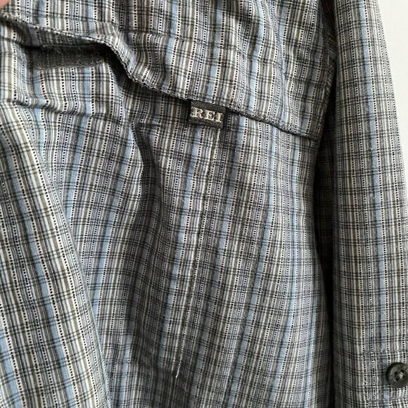 REI UPF 50+ Button Up Shirt Green Plaid Roll Tab Sleeves Outdoors Hiking XL - Picture 4 of 12